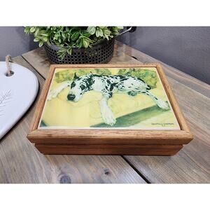 Dalmation Constance Coleman Graphic Art Tiles Oak Trinket Jewelry Box U.S.A.